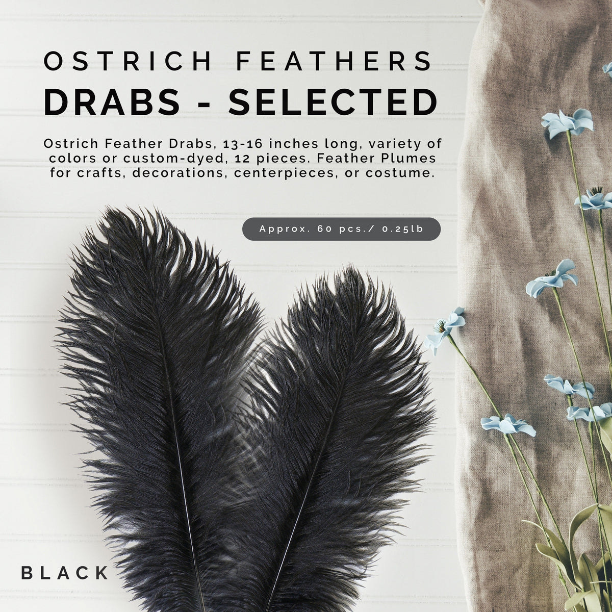 Ostrich Feathers 13-16" Drabs - Black