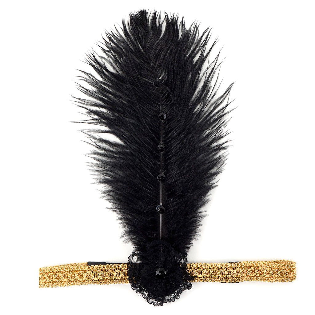 Ostrich Flapper Headband Black/Gold