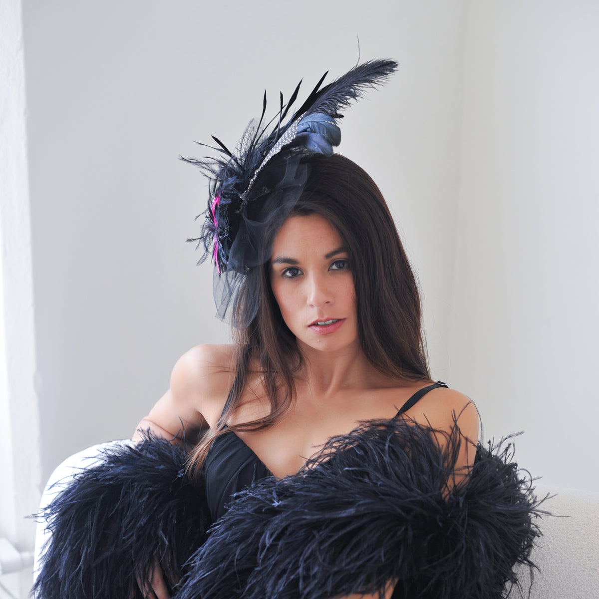 Blair Black and Hot Pink Ostrich Feather Fascinator