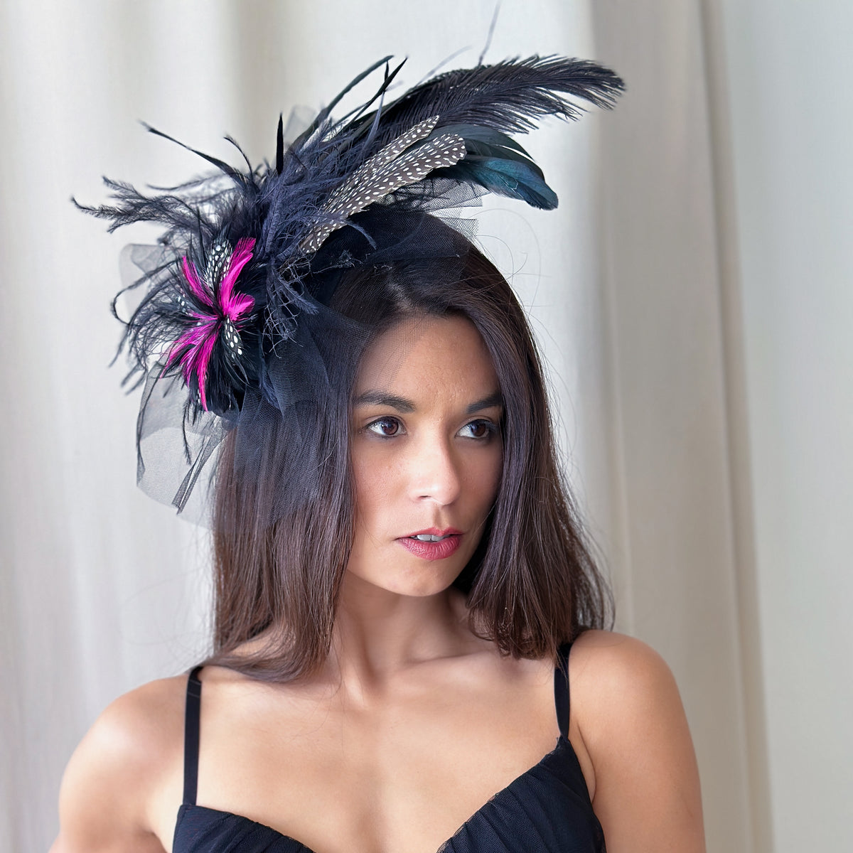 Blair Black and Hot Pink Ostrich Feather Fascinator