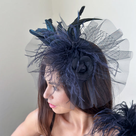 Blair Black Ostrich Feather Fascinator