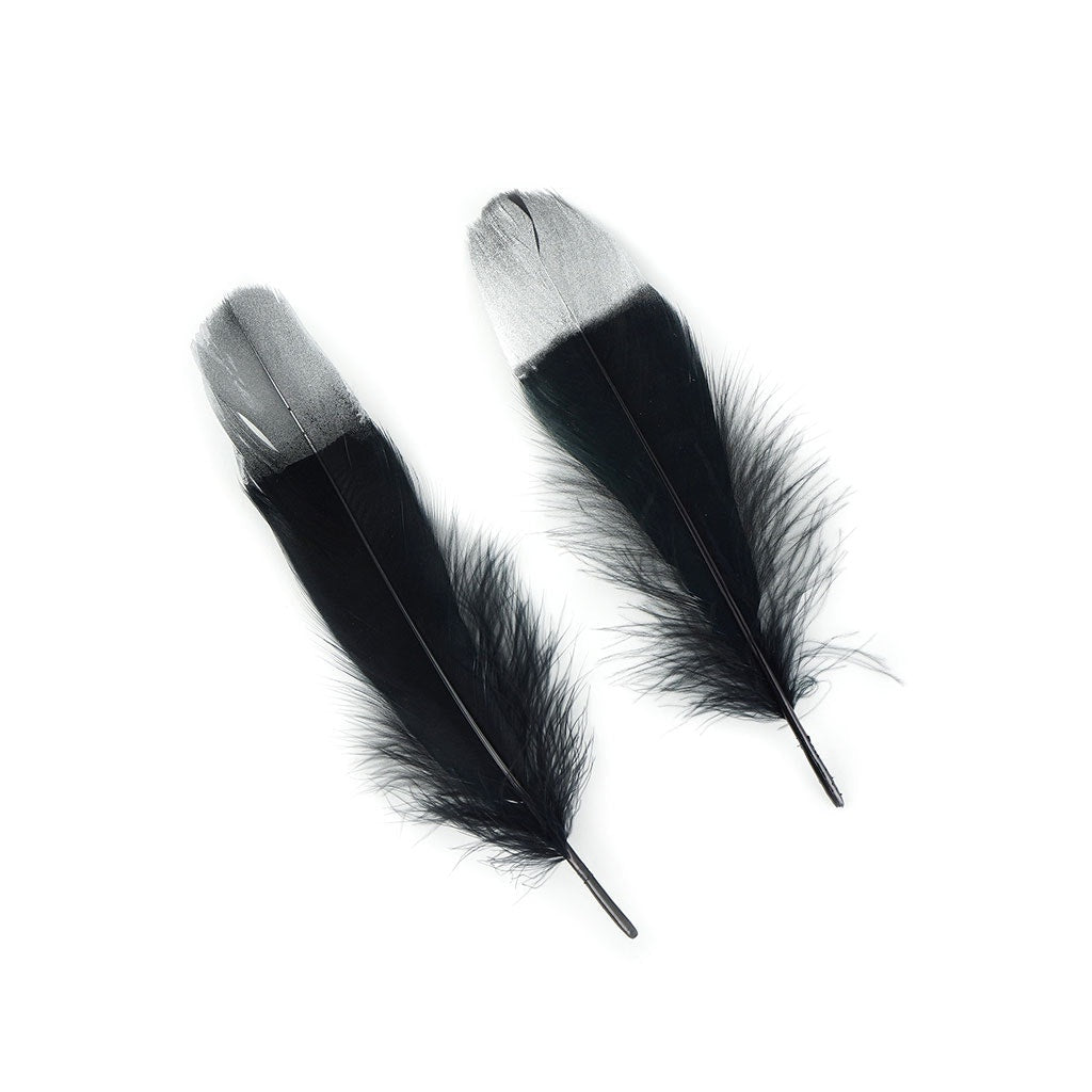 Metallic Tipped Goose Pallet Feather - Black and Silver