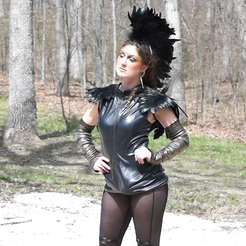 Gothic Crow Costume Feather Wings - Black Over the Shoulder Feather Fairy Wings for Unique Cosplay and Halloween Costume Accessories.