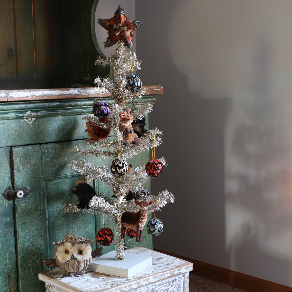 Venery Feather Ornament - Dyed 2" ball Coral