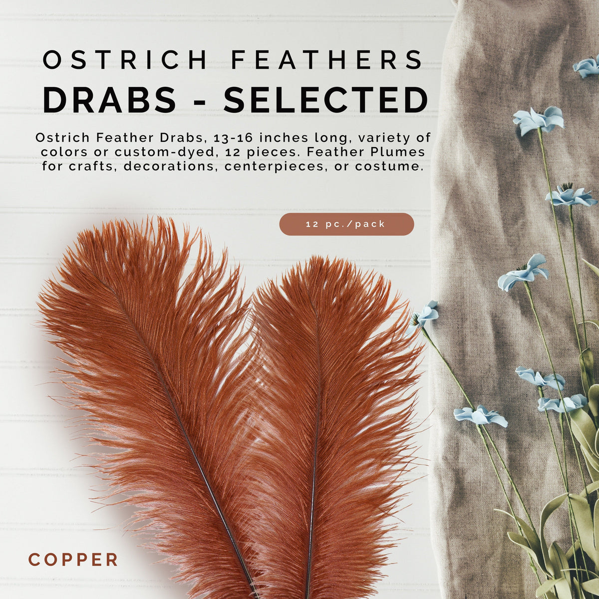 Ostrich Feathers 13-16" Drabs - Copper