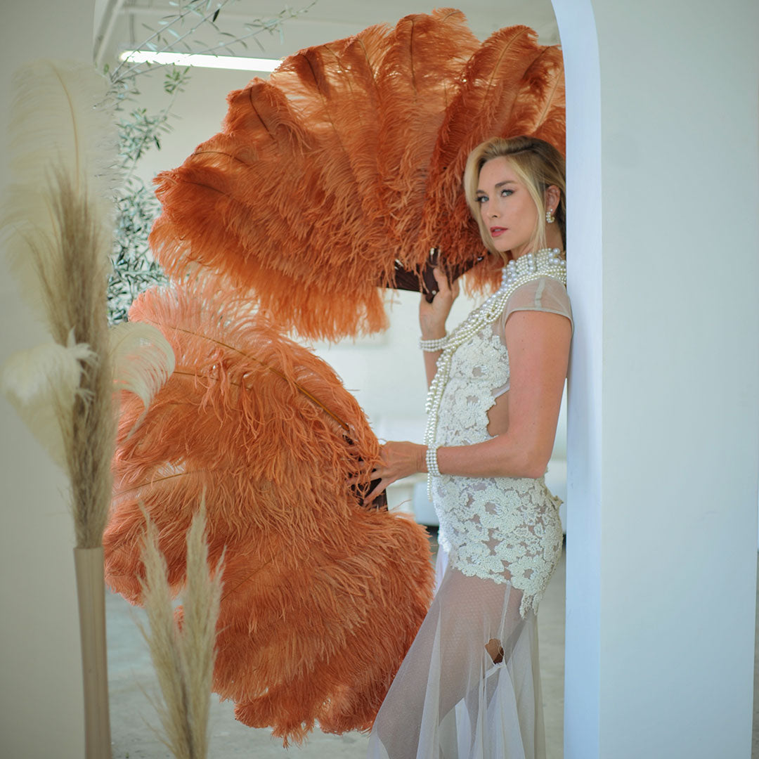 Ostrich Fan with Prime Ostrich Femina Feathers - Cinnamon