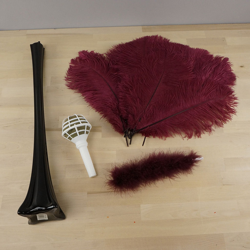 Ostrich Eiffel Tower Centerpiece Burgundy With Black Vase