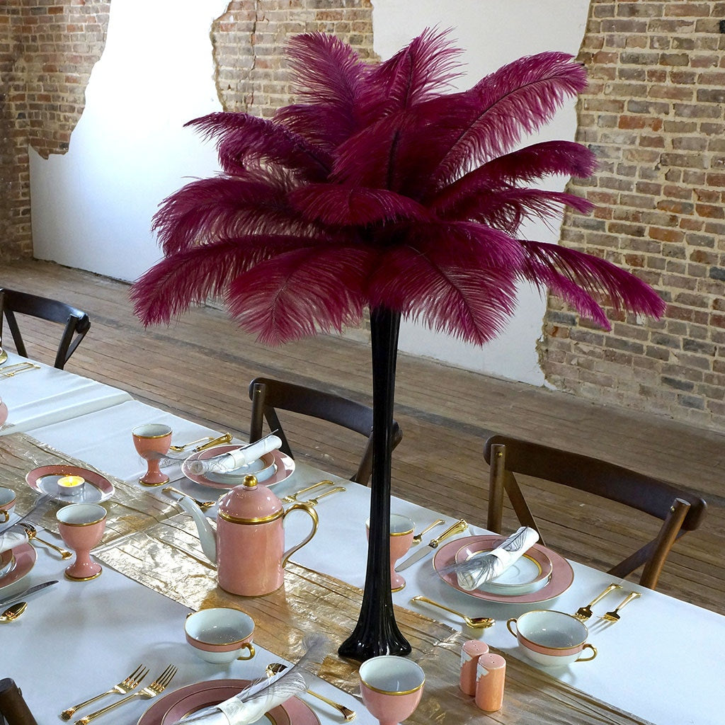 Ostrich Eiffel Tower Centerpiece Burgundy With Black Vase