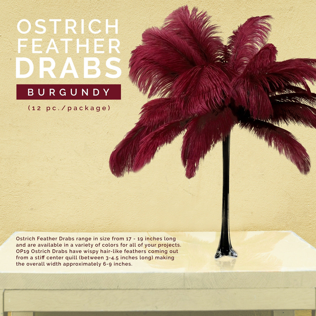 Large Ostrich Feathers - 17"+ Drabs - Burgundy