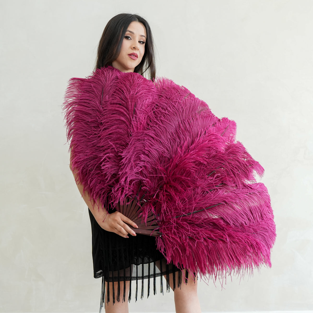 Ostrich Fan with Prime Femina Ostrich Feathers - Burgundy