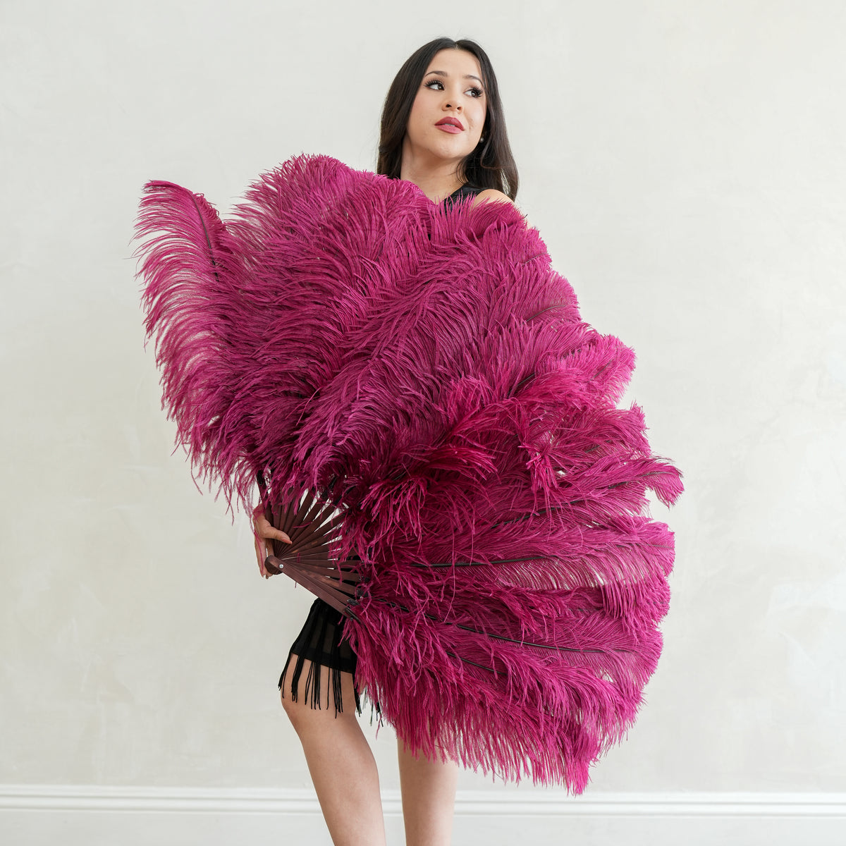 Ostrich Fan with Prime Femina Ostrich Feathers - Burgundy