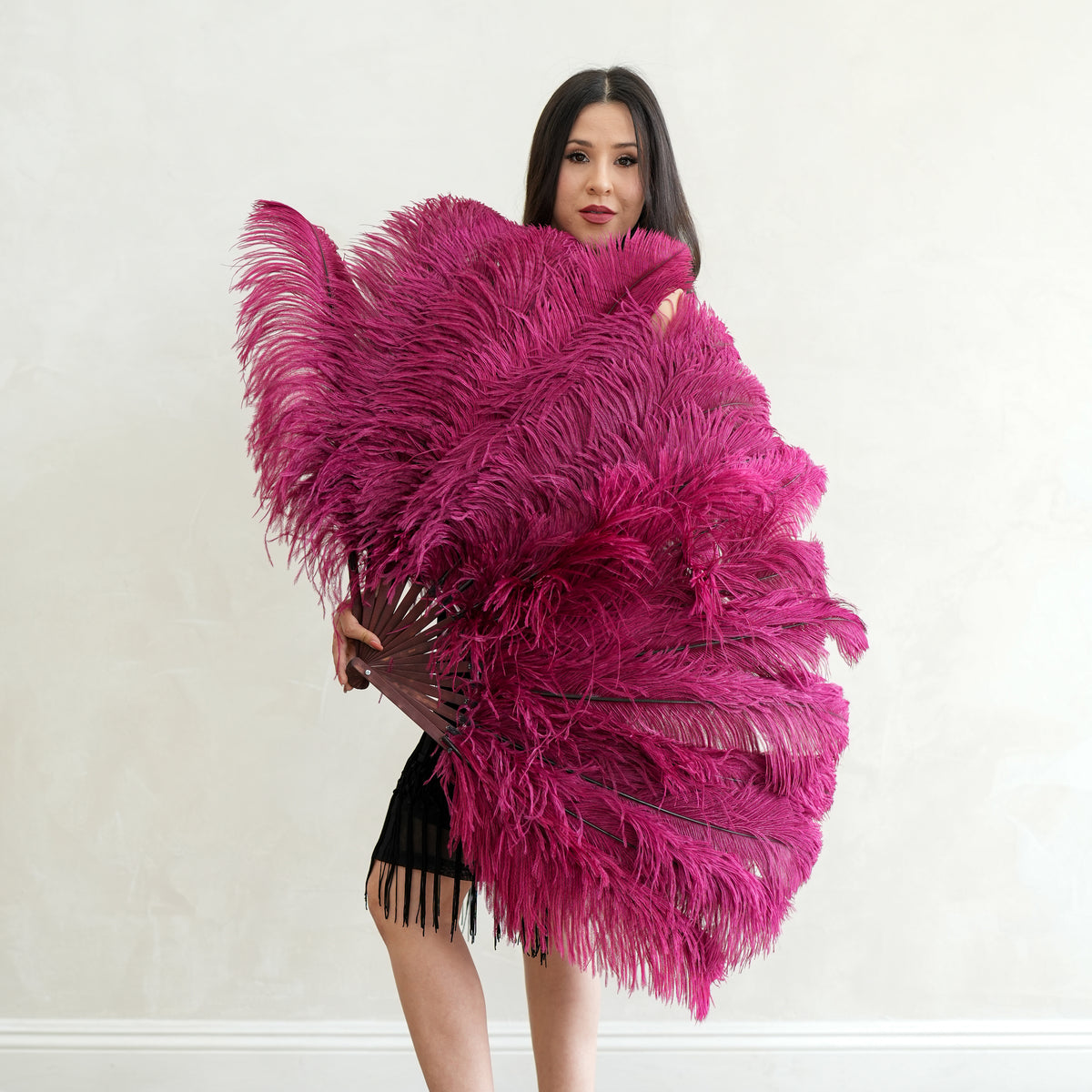 Ostrich Fan with Prime Femina Ostrich Feathers - Burgundy