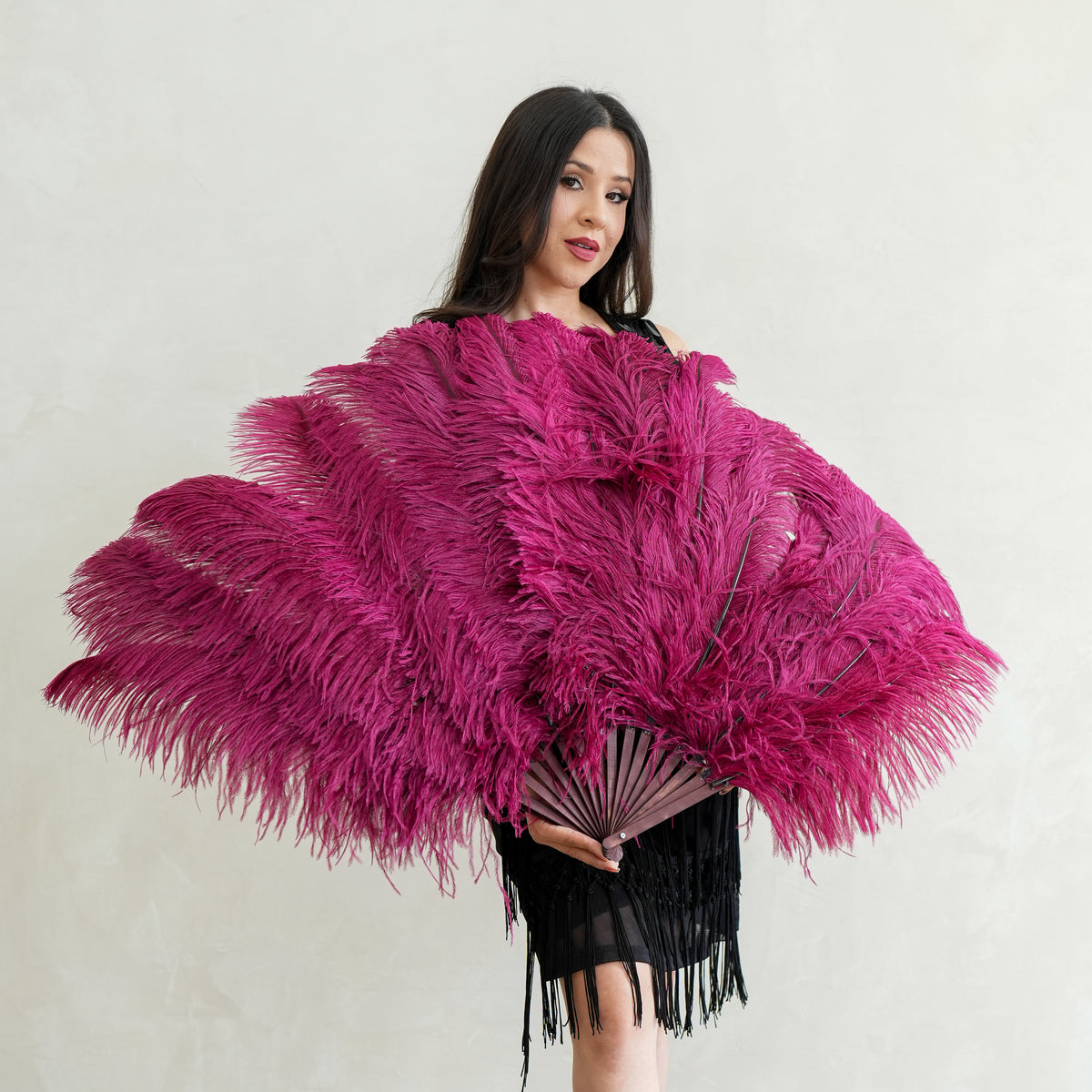 Ostrich Fan with Prime Femina Ostrich Feathers - Burgundy