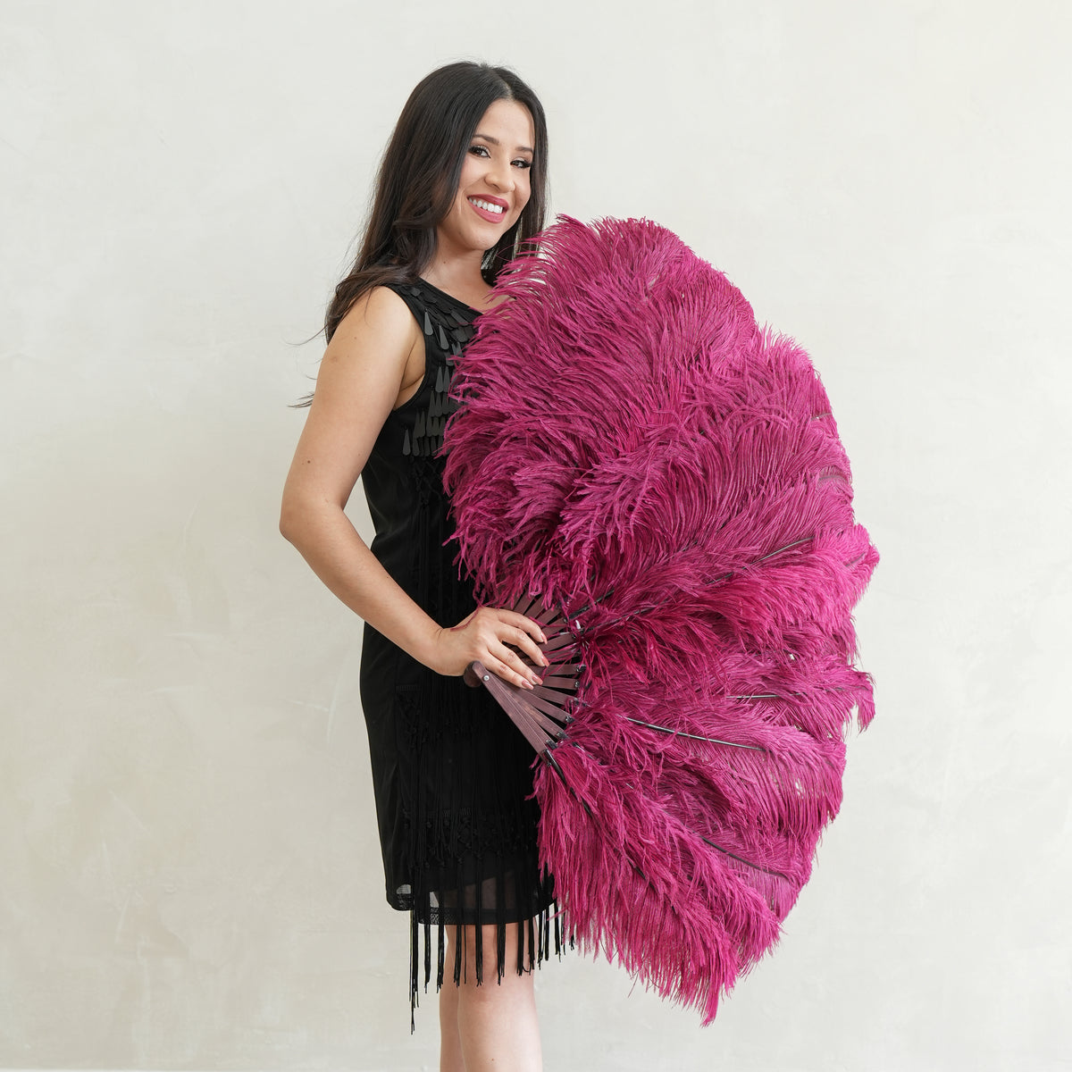 Ostrich Fan with Prime Femina Ostrich Feathers - Burgundy