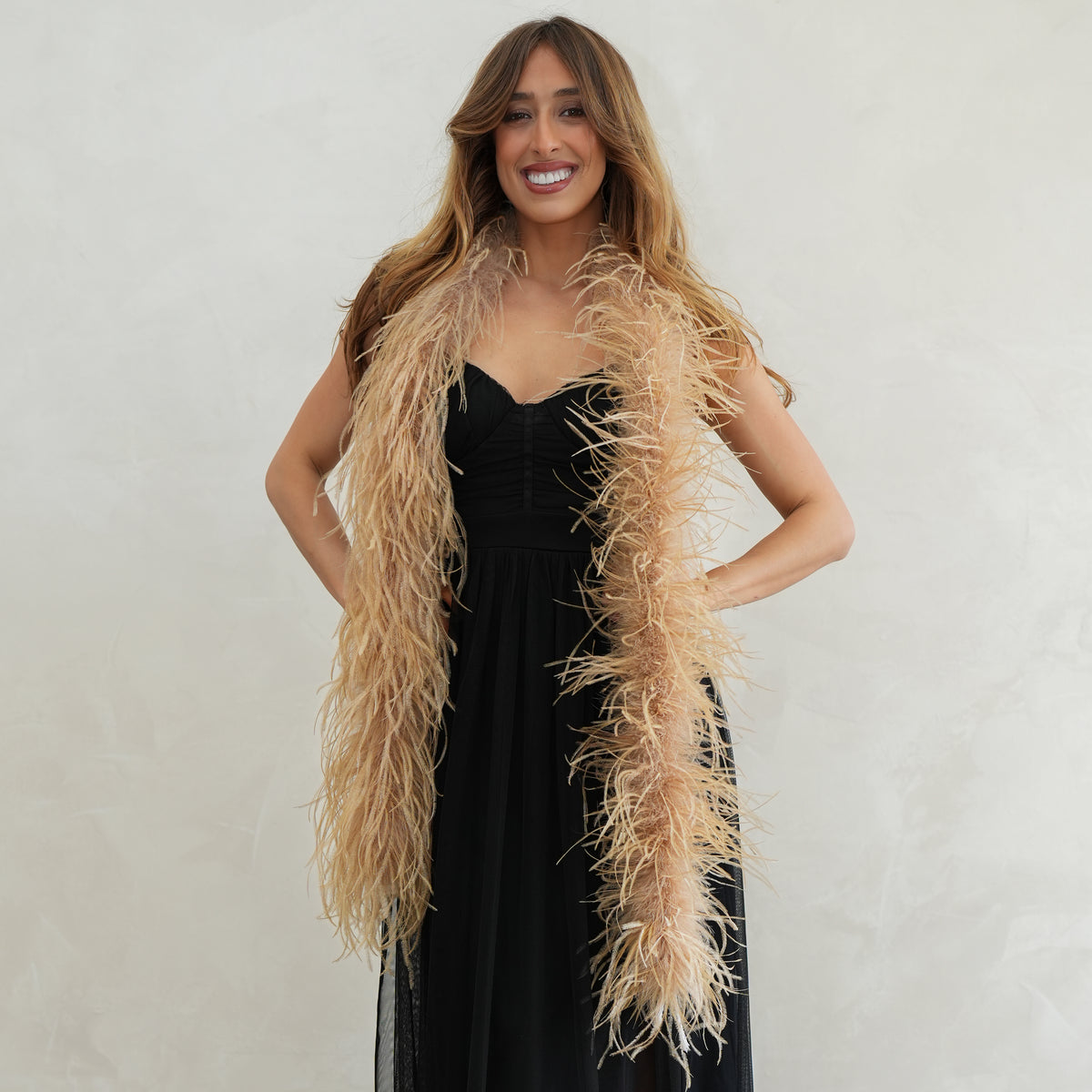 Camel Beige 2 Ply Ostrich Feather Boa