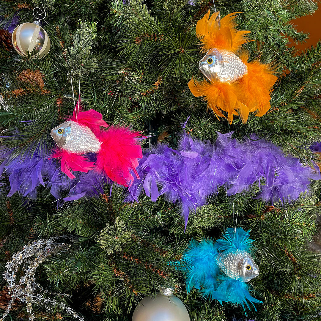 Feather Fish Ornament Silver/Shocking Pink