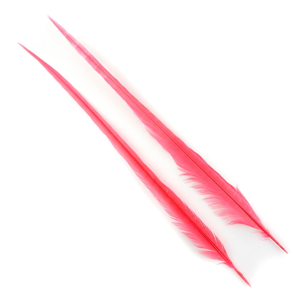 Ringneck Pheasant Tails Bleached & Dyed Coral