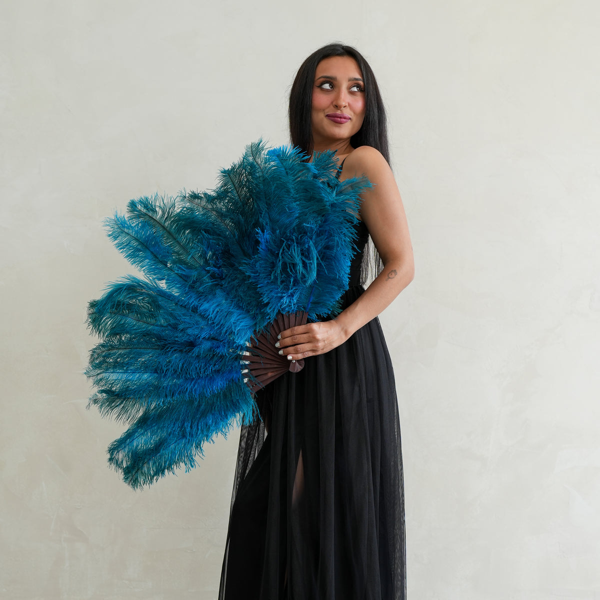 Ostrich Floss Feather Fan - Dark Turquoise