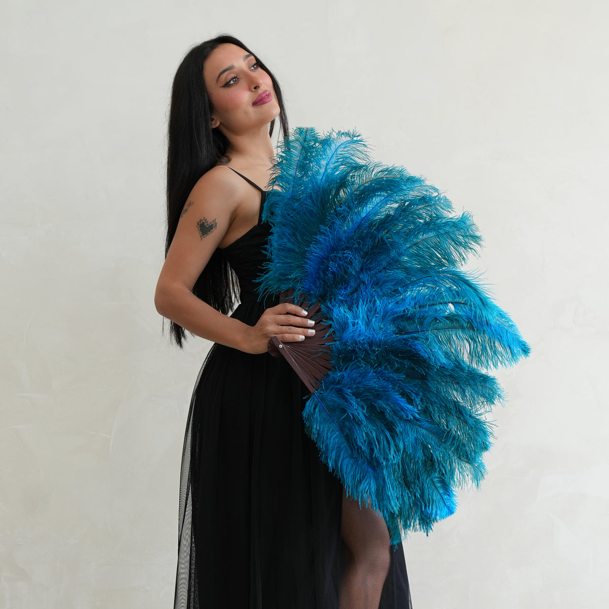 Ostrich Floss Feather Fan - Dark Turquoise