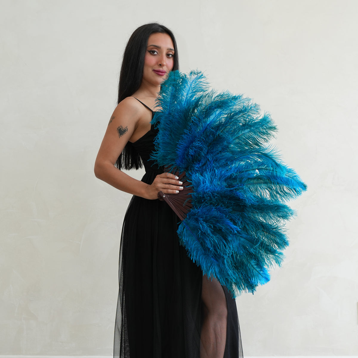 Ostrich Floss Feather Fan - Dark Turquoise