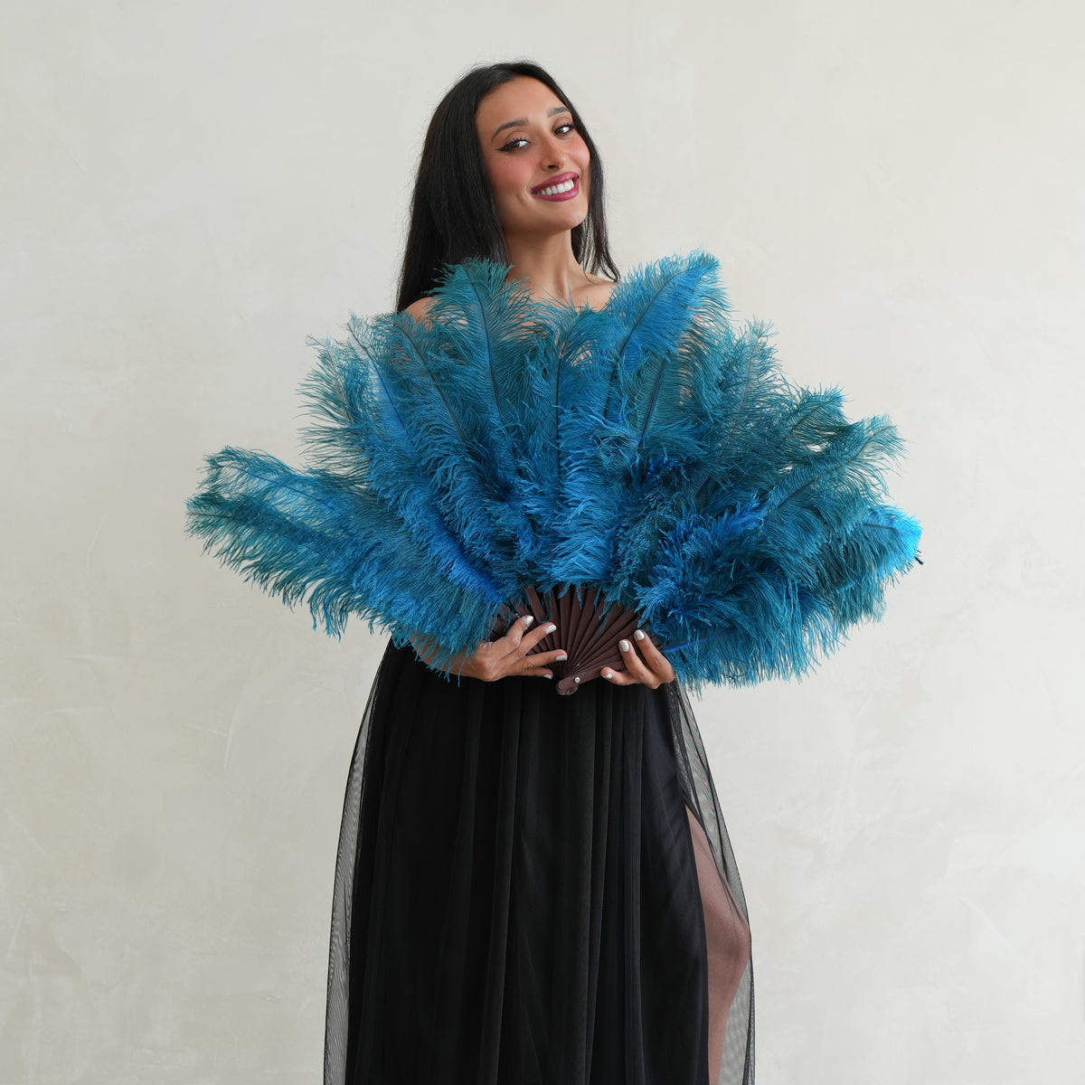 Ostrich Floss Feather Fan - Dark Turquoise