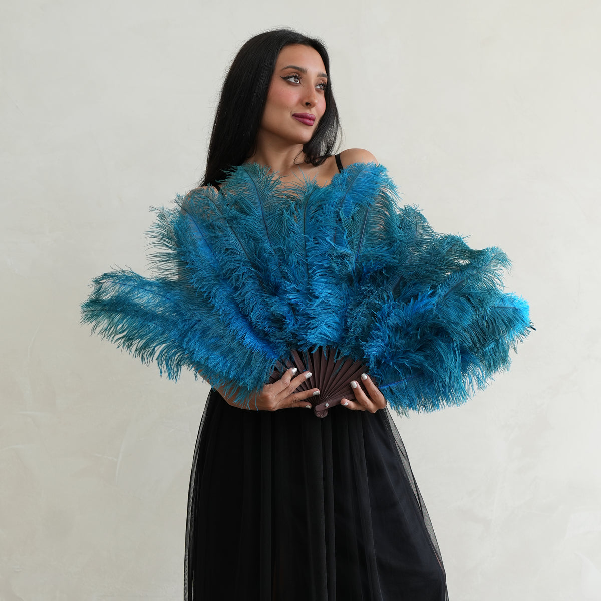 Ostrich Floss Feather Fan - Dark Turquoise