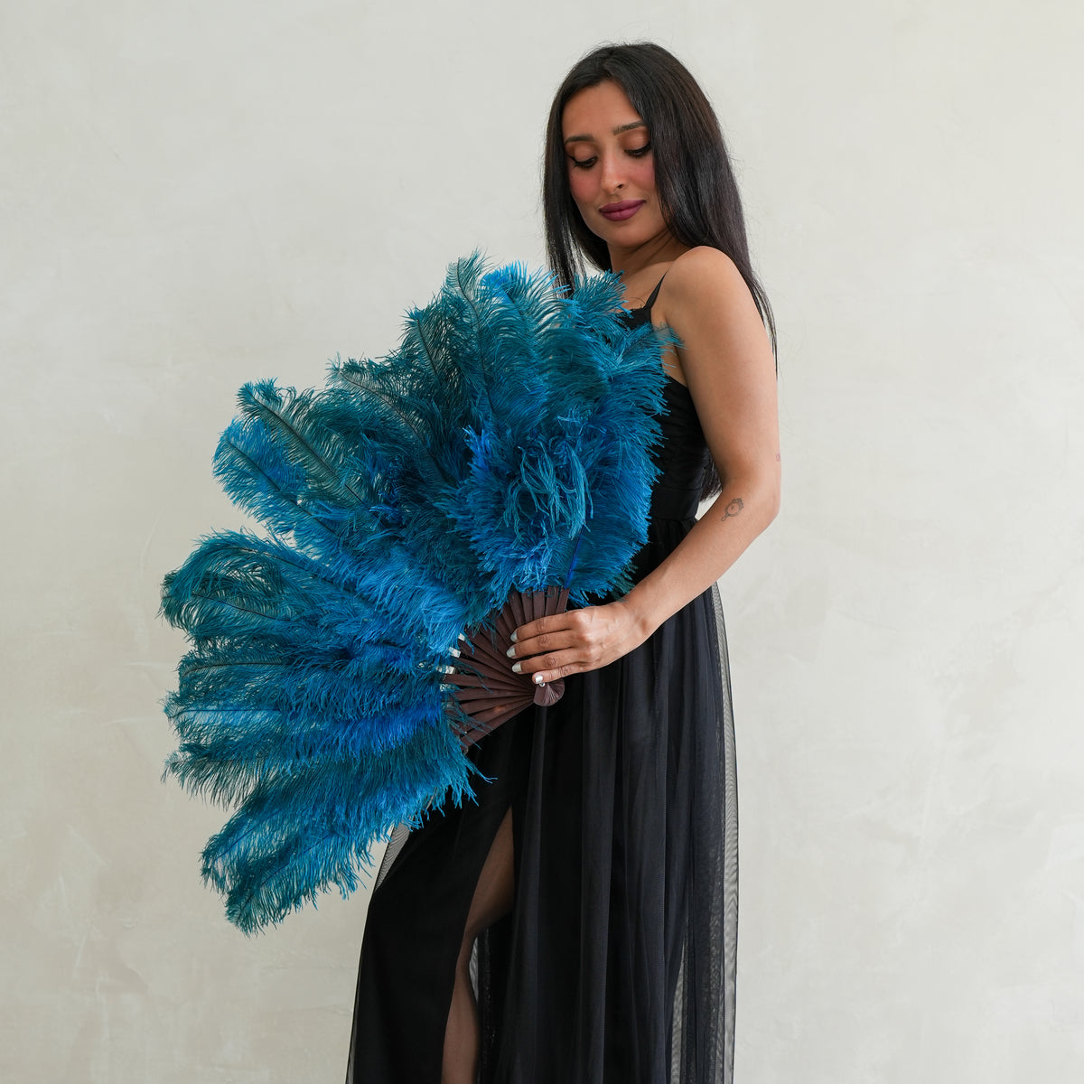Ostrich Floss Feather Fan - Dark Turquoise