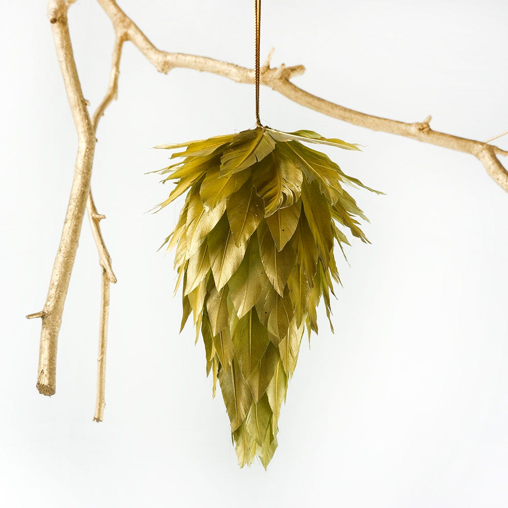 Gold Pine cone Feather ornament