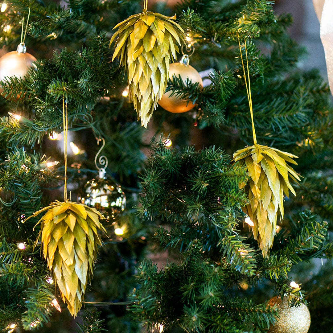 Gold Pine cone Feather ornament