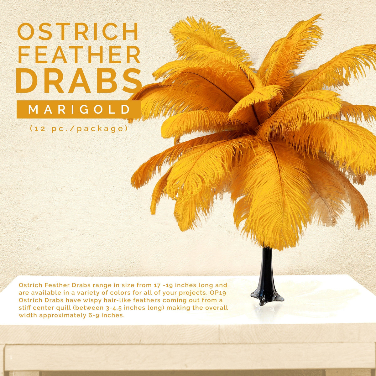 Large Ostrich Feathers - 17"+ Drabs - Marigold
