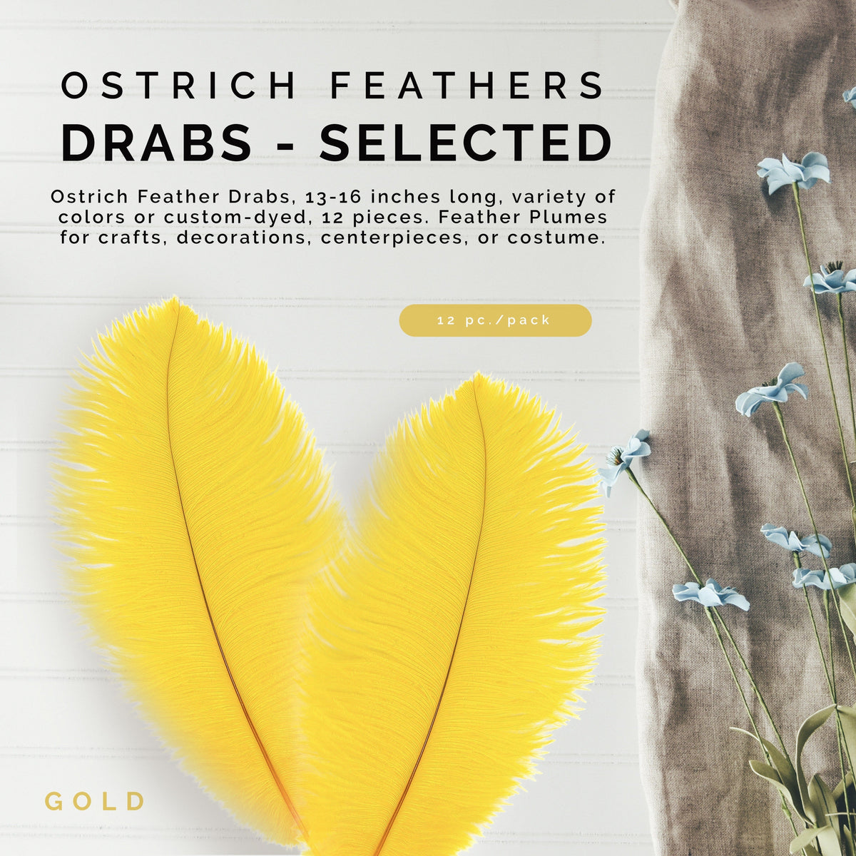 Ostrich Feather Drabs - 13-16 inch - Gold
