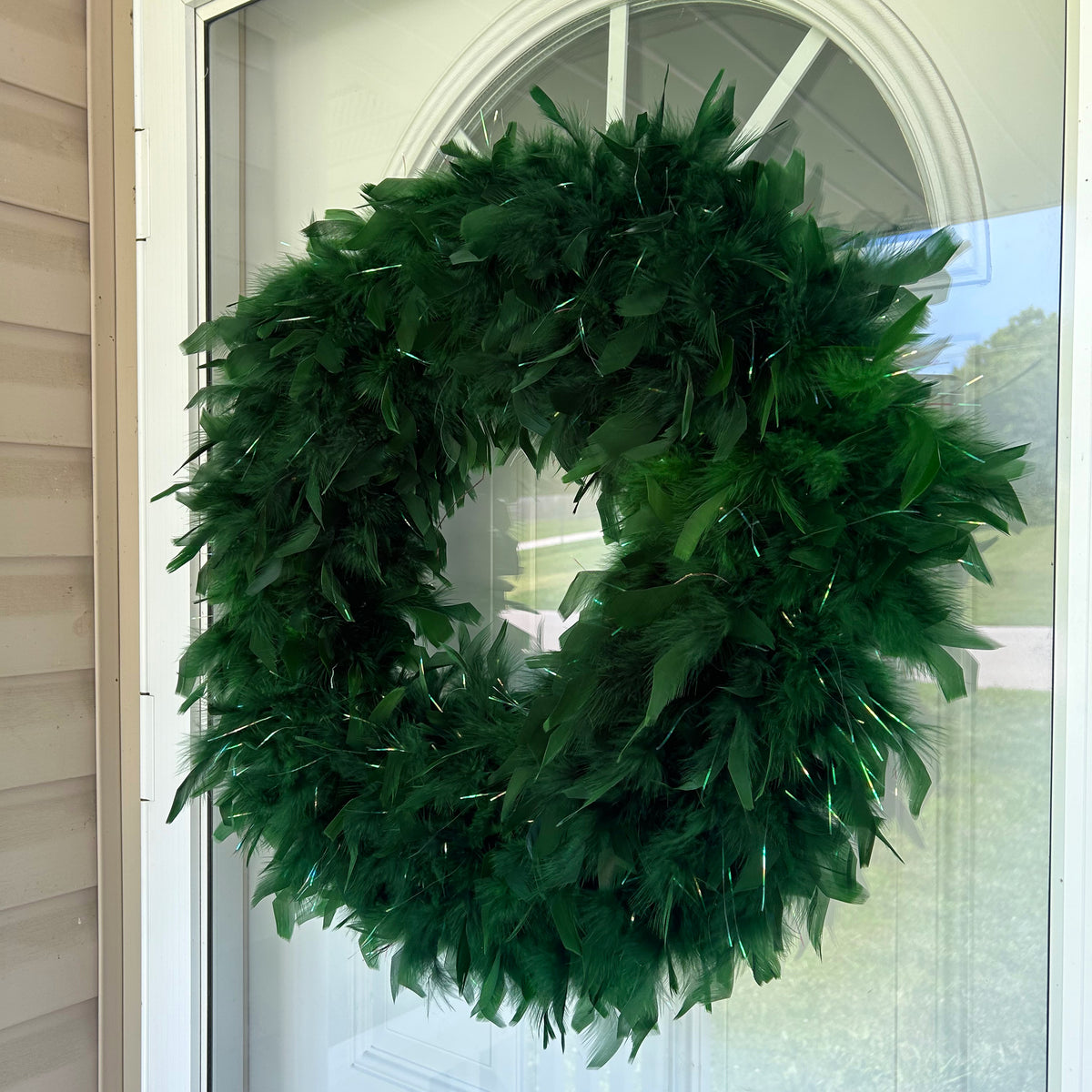 Chandelle Fluffy Wreath with Lurex - Forest Green/Opal Lurex