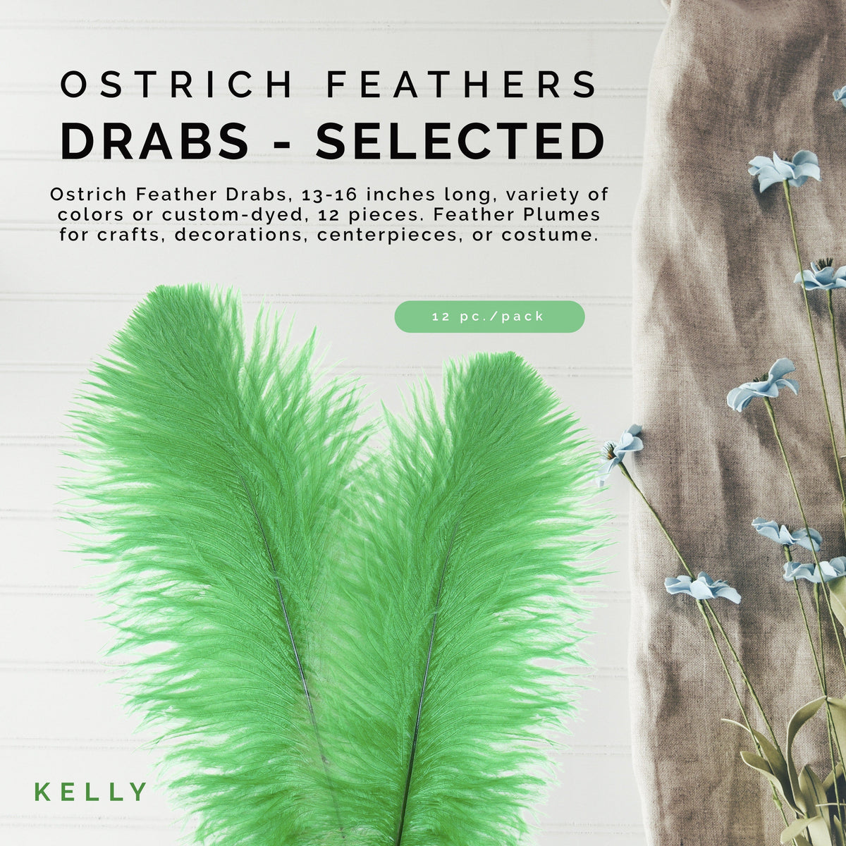 Ostrich Feathers 13-16" Drabs - Kelly