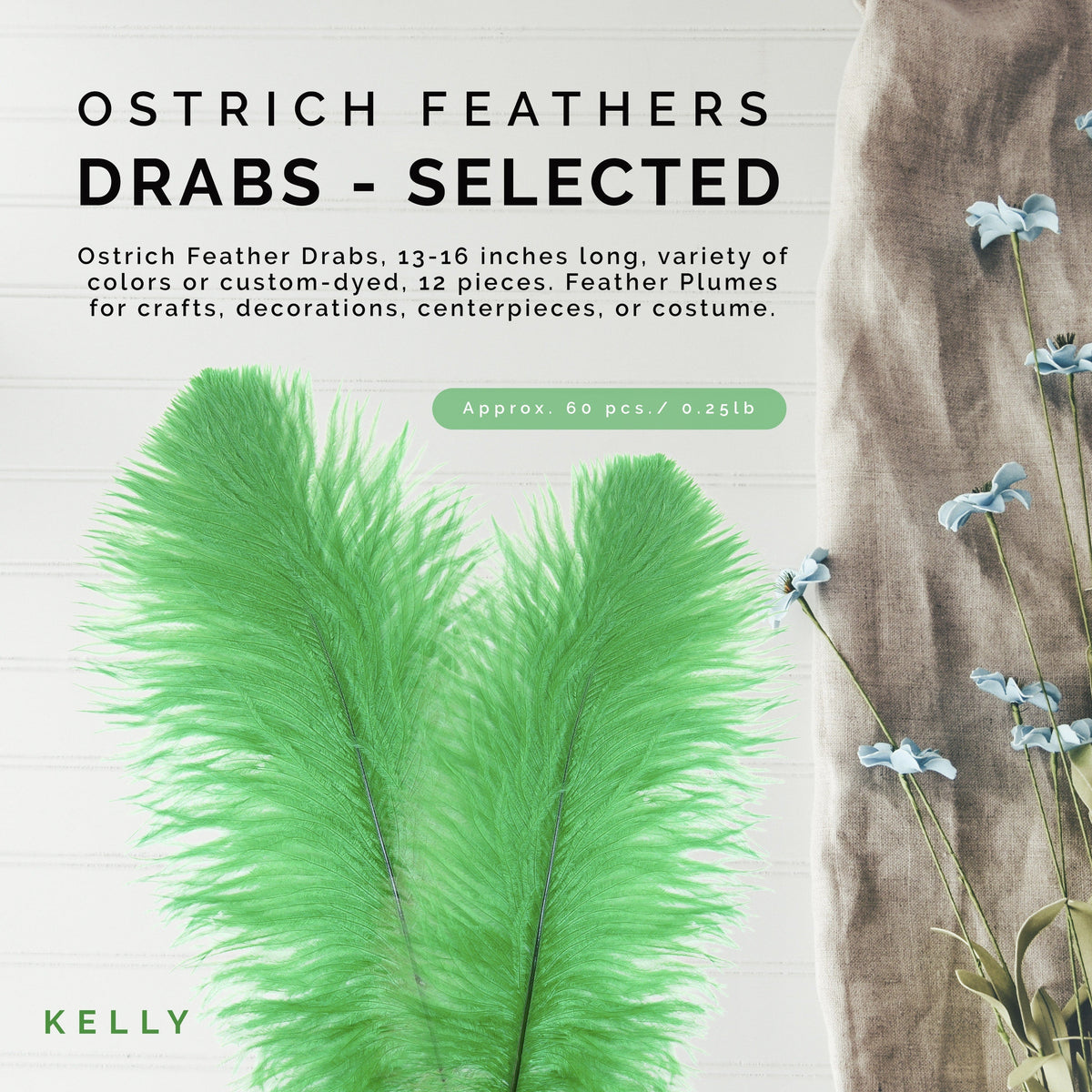 Ostrich Feathers 13-16" Drabs - Kelly