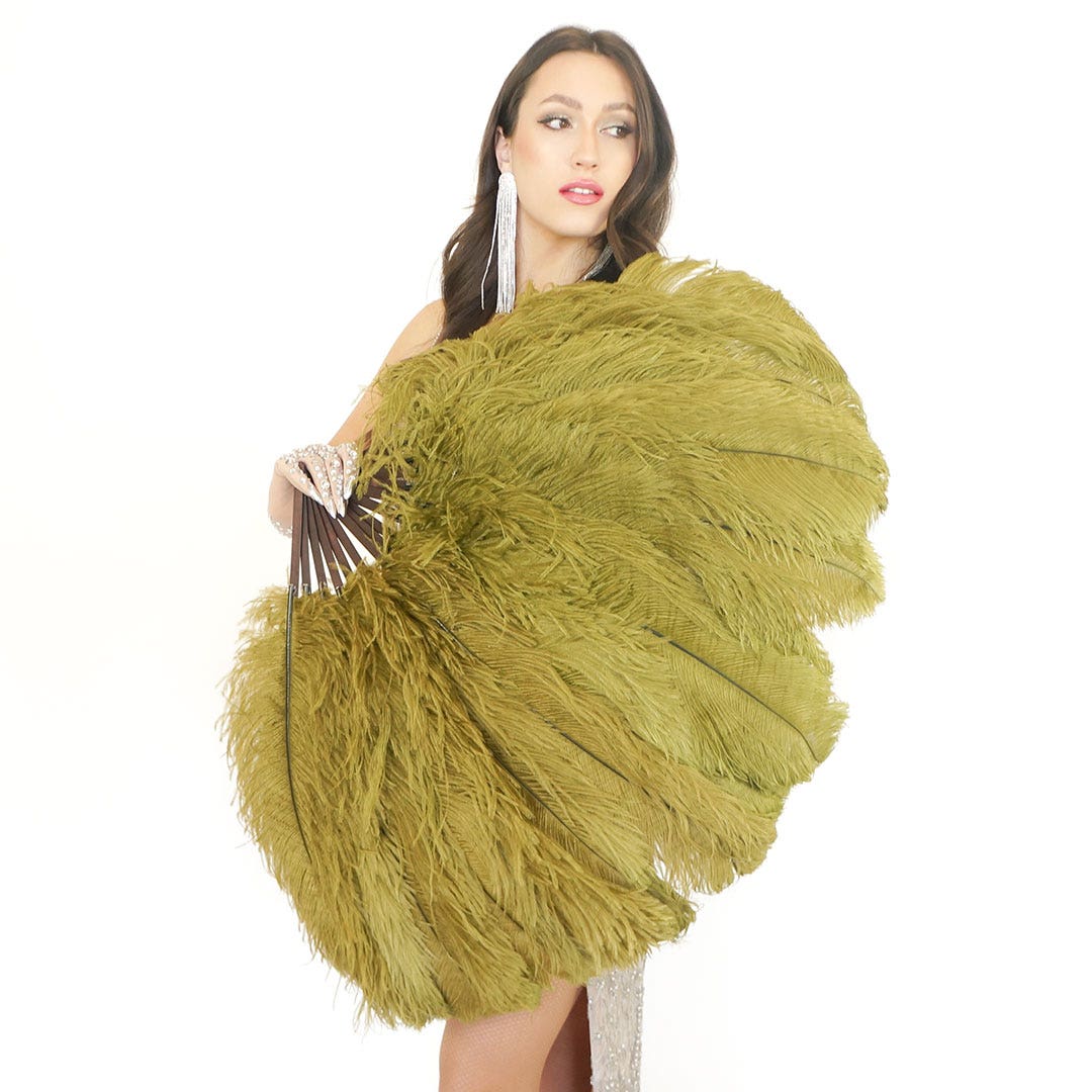 Ostrich Fan with Prime Ostrich Femina Feathers - Olive
