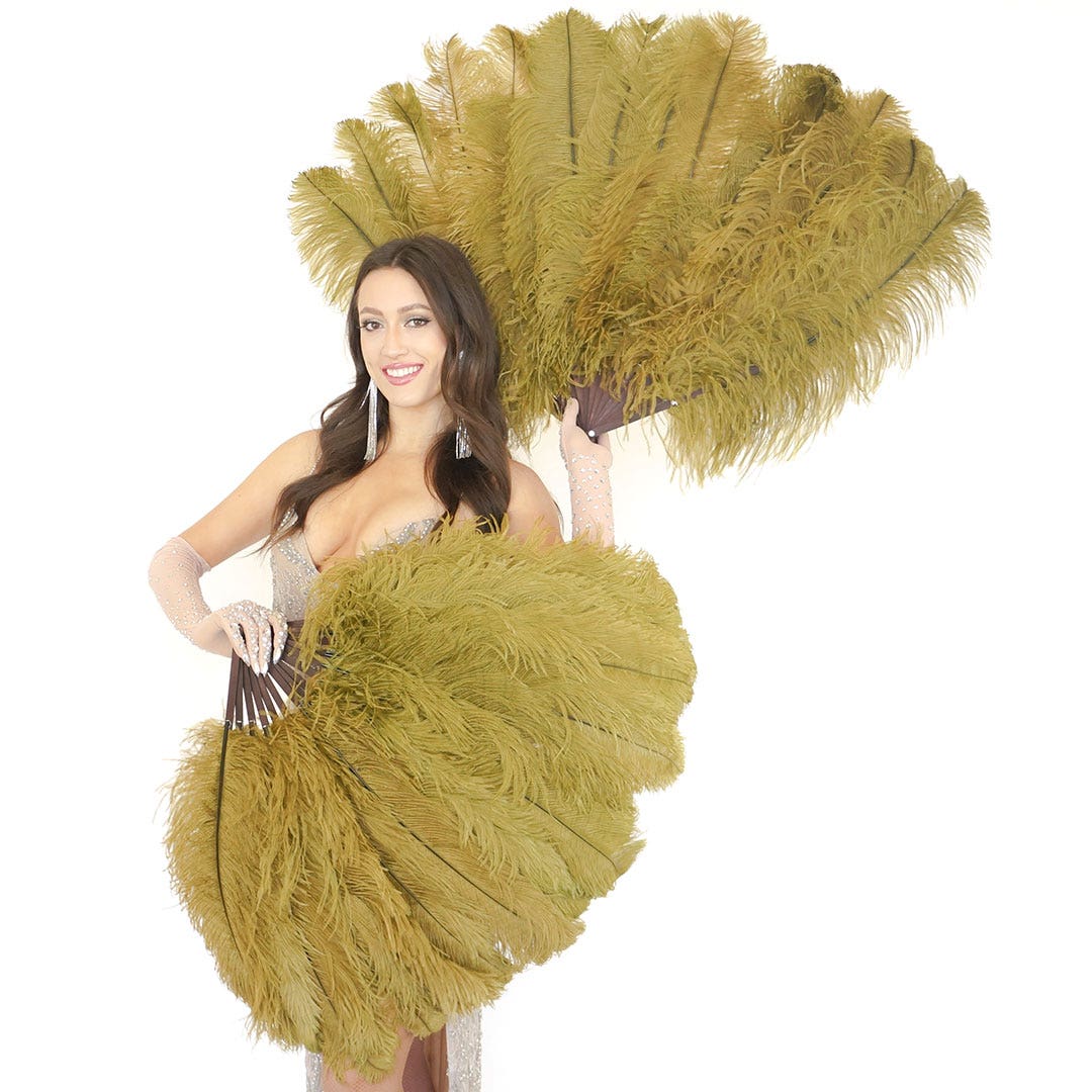 Ostrich Fan with Prime Ostrich Femina Feathers - Olive