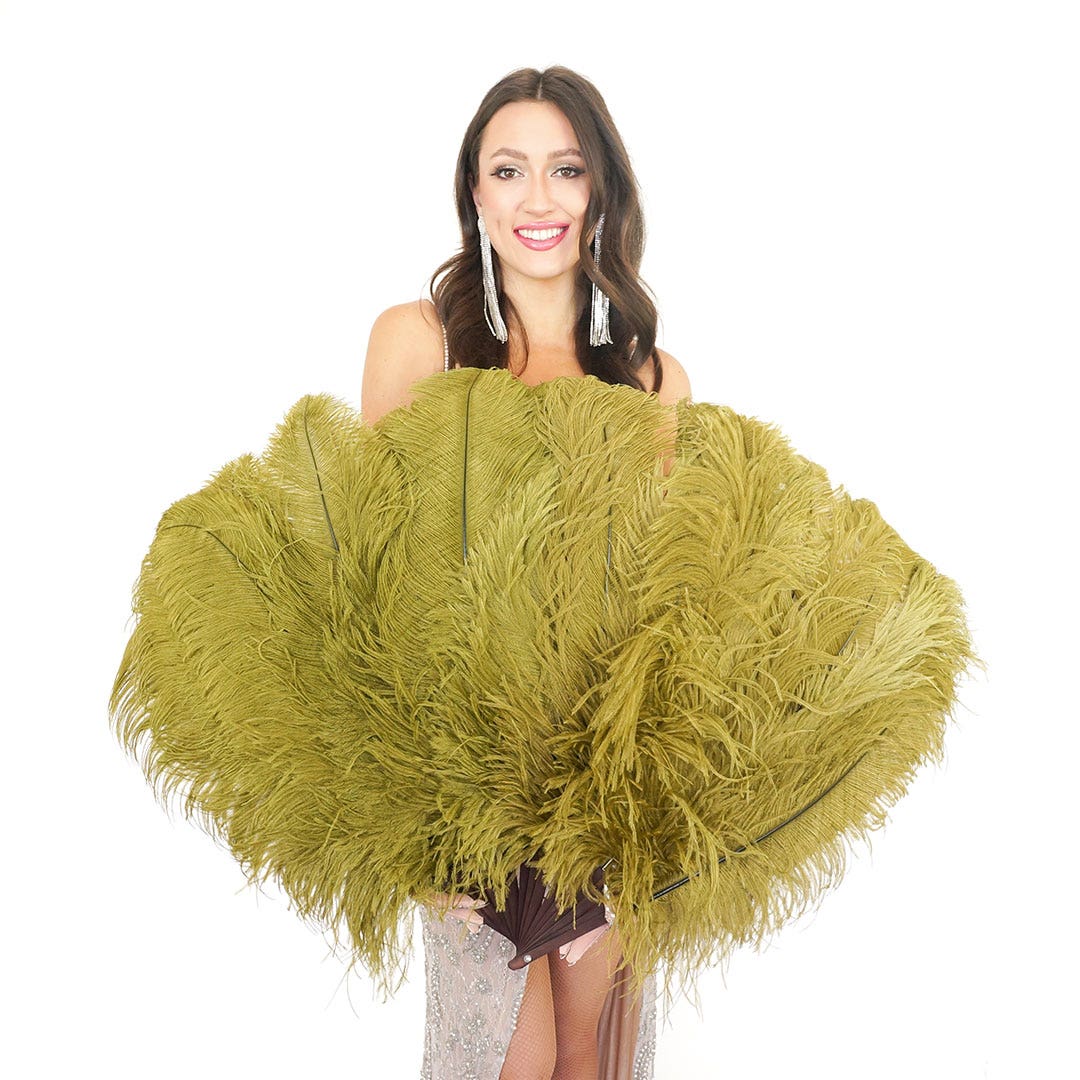 Ostrich Fan with Prime Ostrich Femina Feathers - Olive