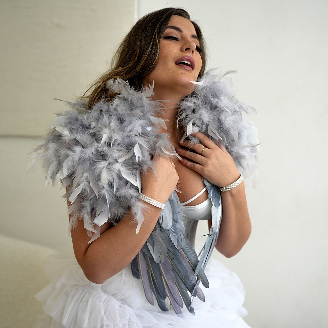 Feather Shrug - Dark Gray/Silver