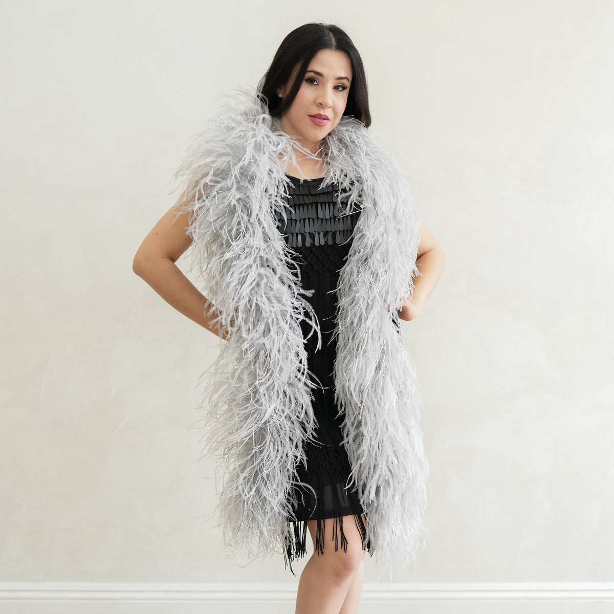 Silver 4 Ply Ostrich Feather Boa with Lurex