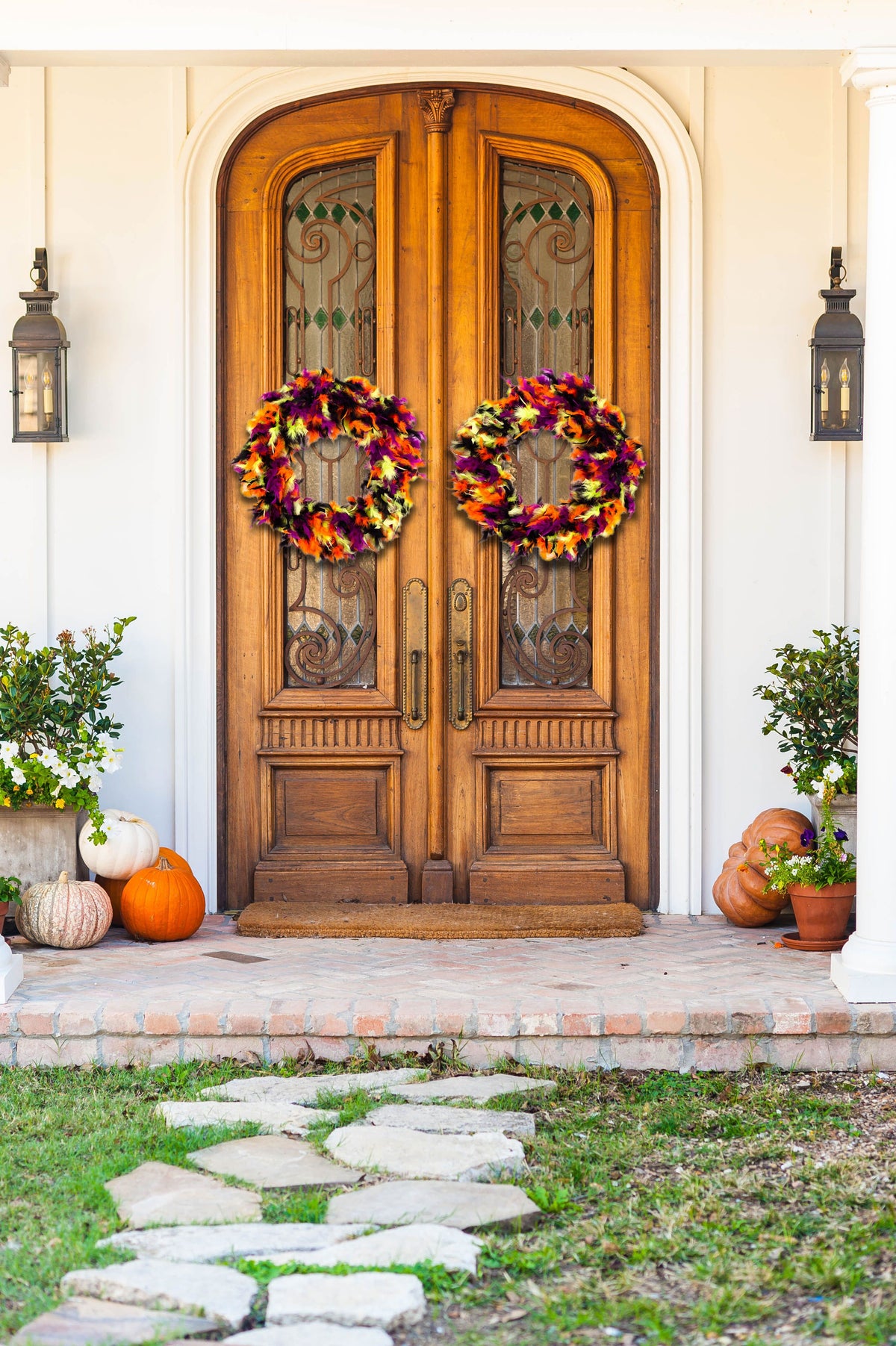 Feather Wreath-Black/Lime/Orange/Purple