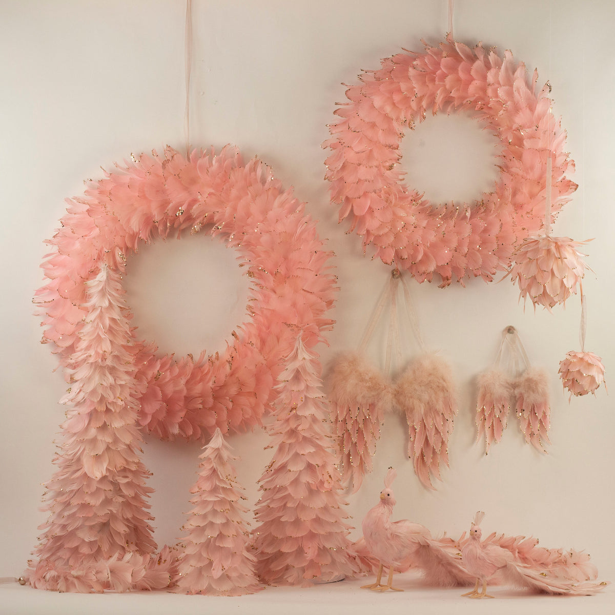 Feathered Pink Christmas Wreath