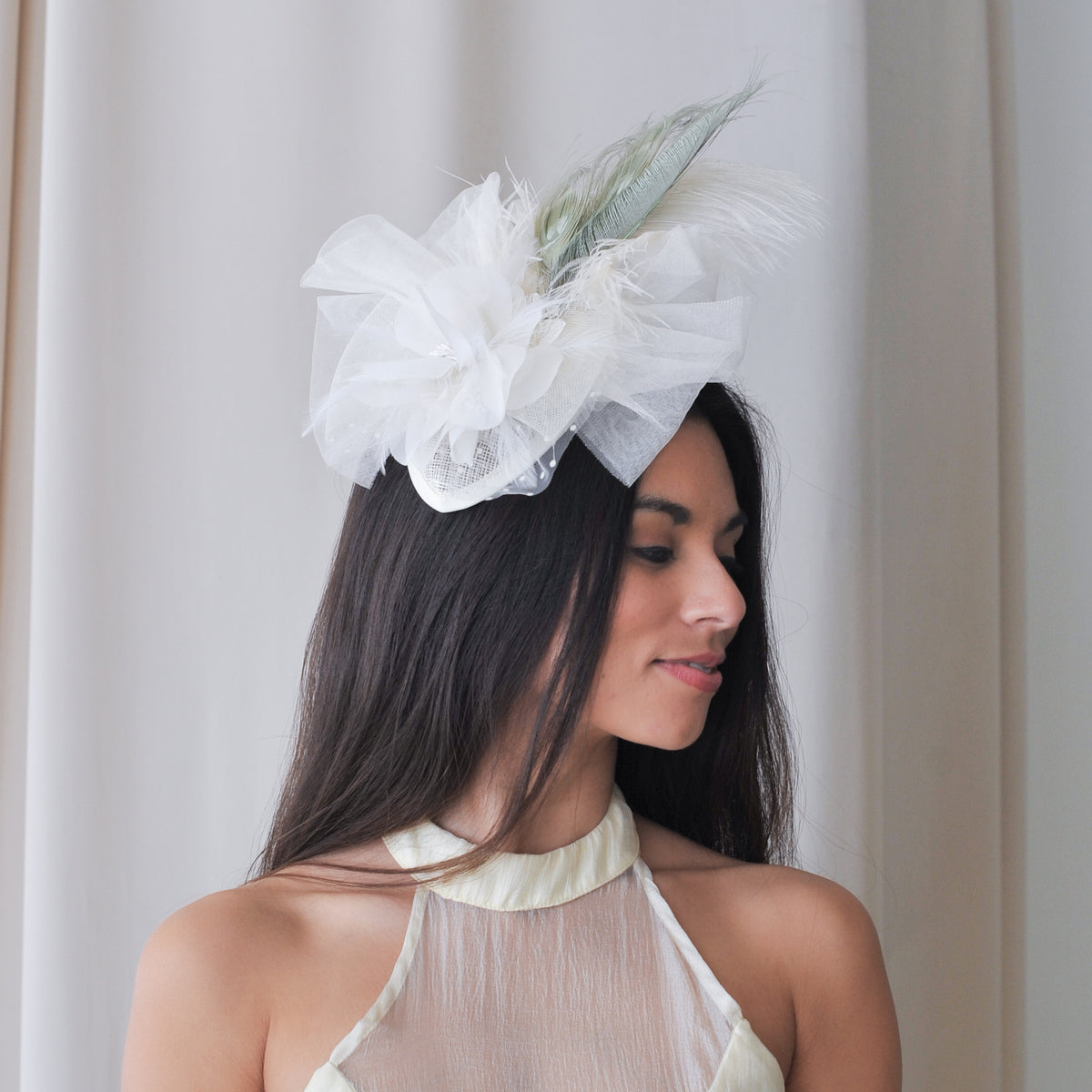 Clara Celadon and Ivory Ostrich Feather Fascinator