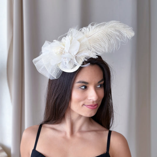 Clara Ivory Ostrich Feather Fascinator