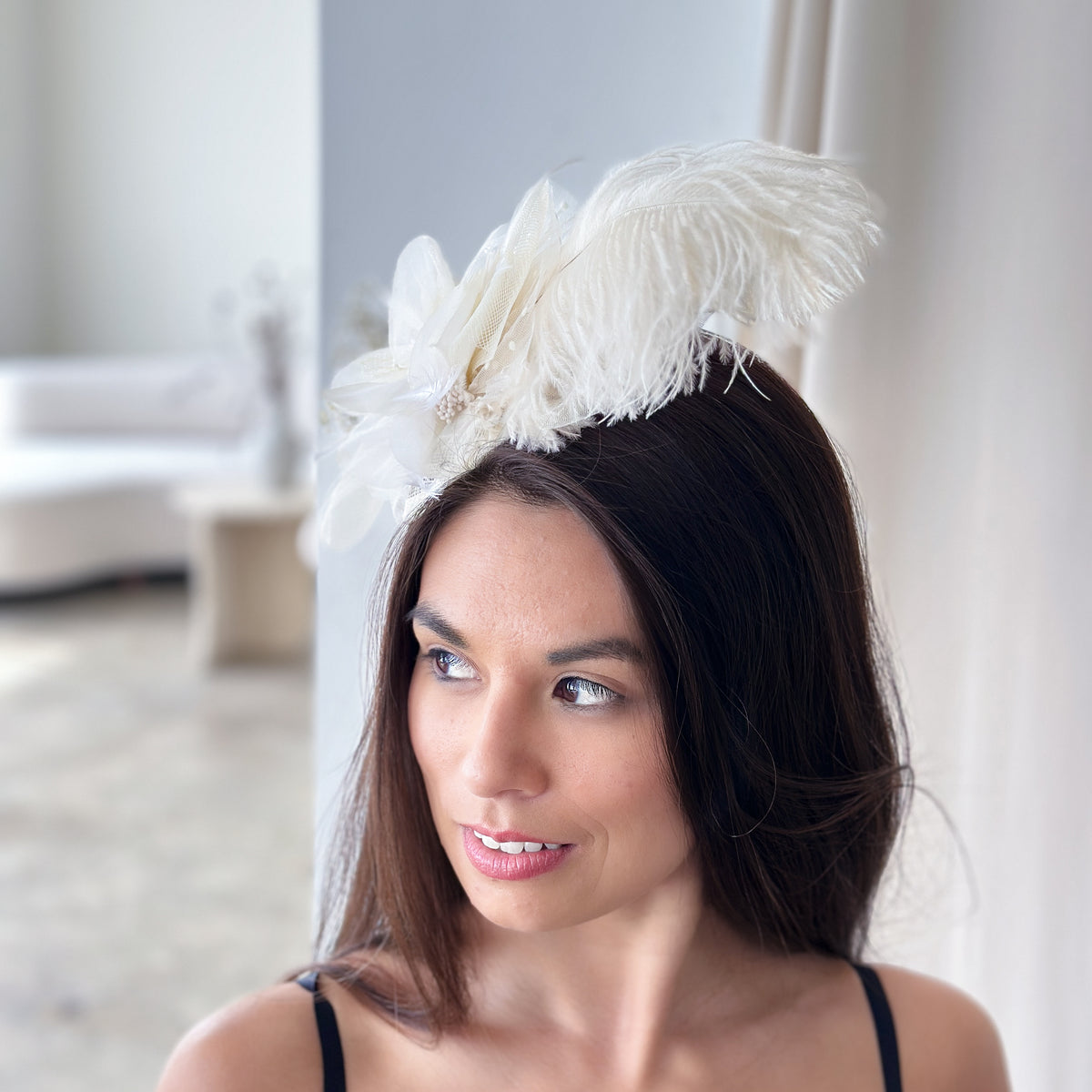 Clara Ivory Ostrich Feather Fascinator