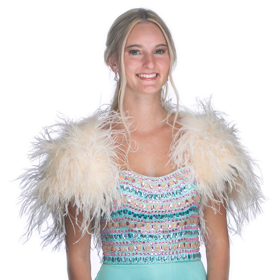 Large Ostrich Feather Bolero Shoulder Wrap / Coat-Ivory