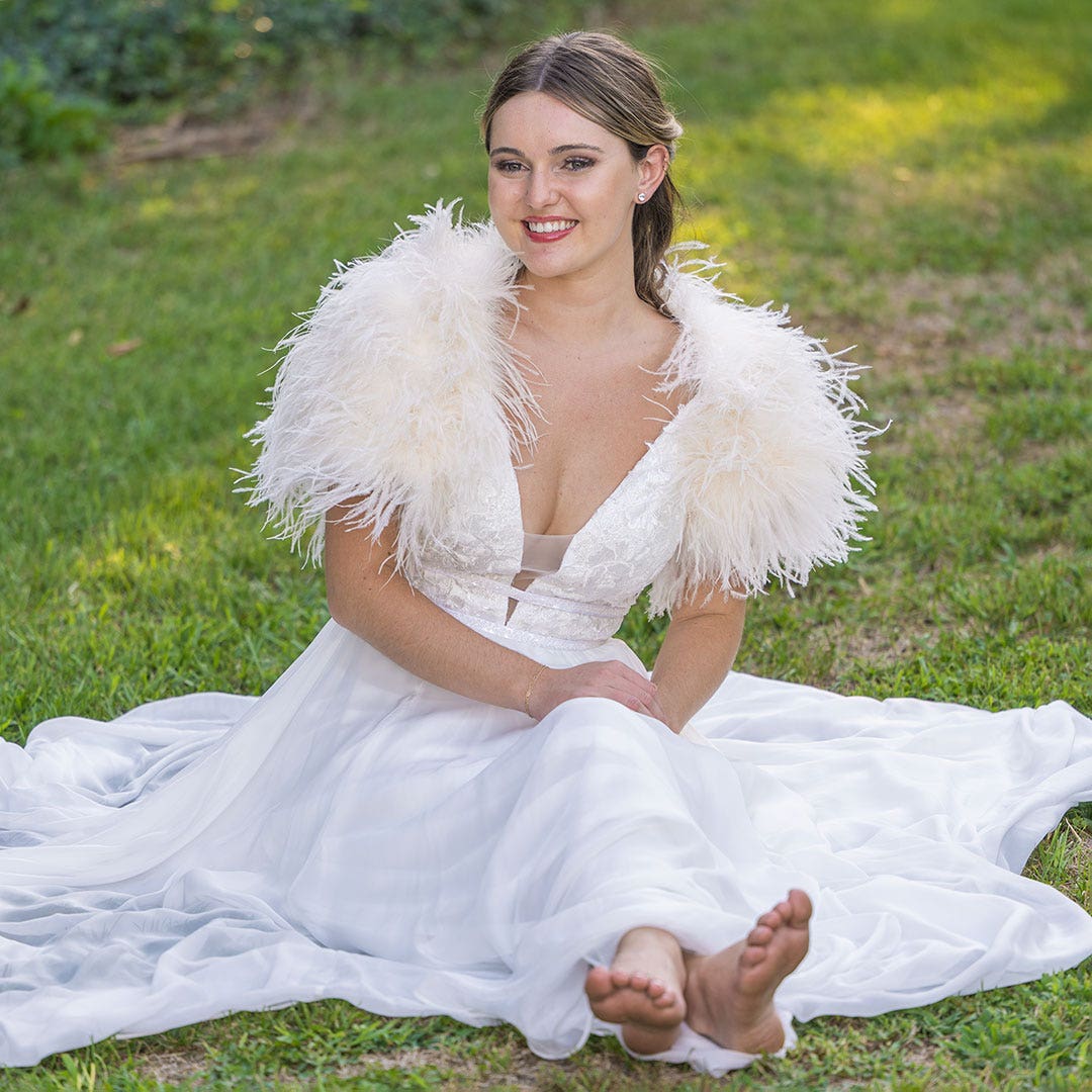 Large Ostrich Feather Bolero Shoulder Wrap / Coat-Ivory