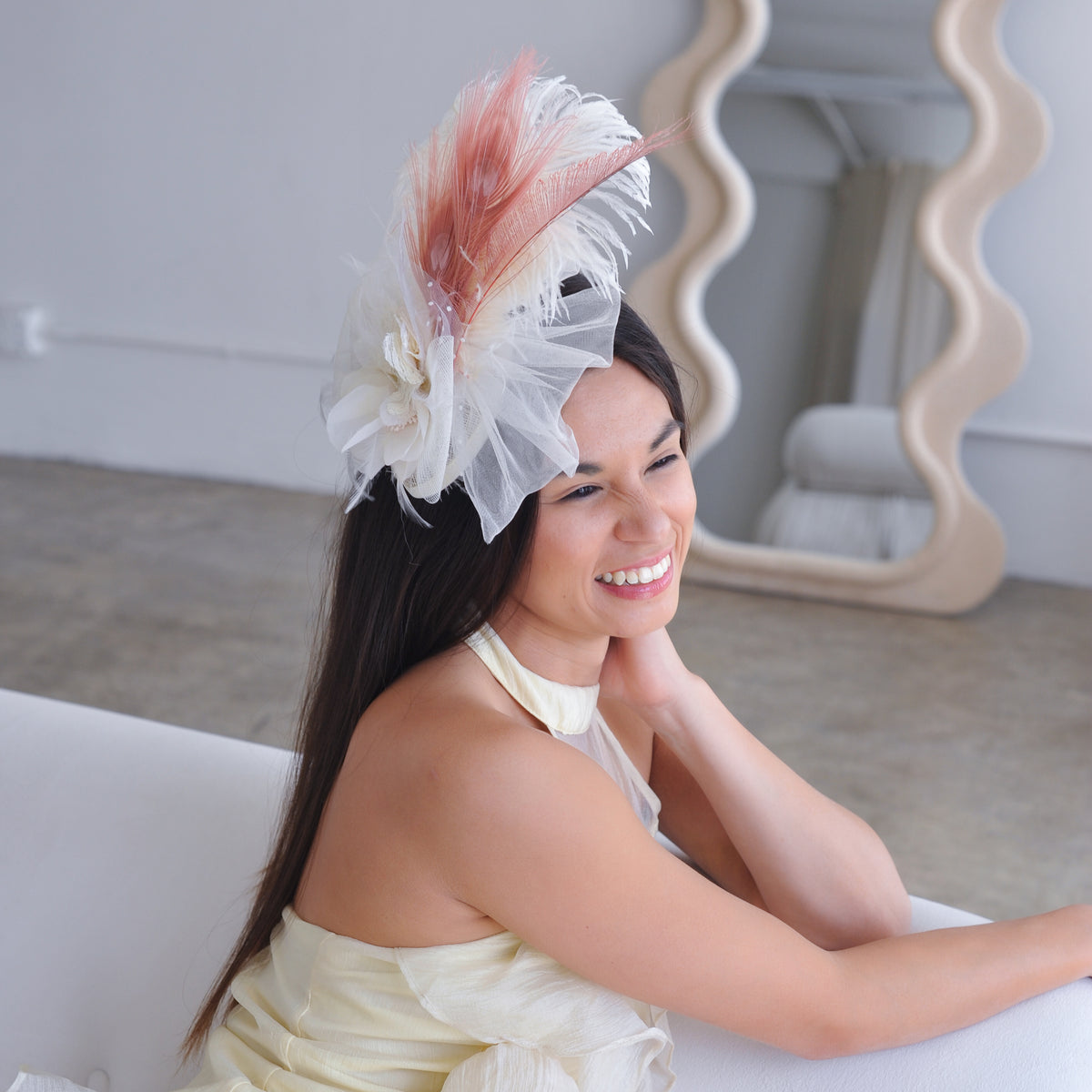 Clara Rose Gold and Ivory Ostrich Feather Fascinator