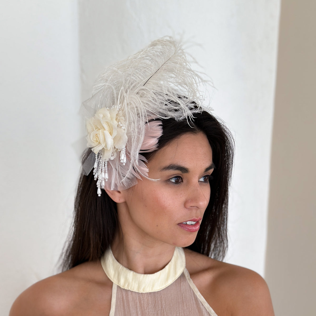 Victorian Style Ostrich Feather Clip Fascinator - Ivory