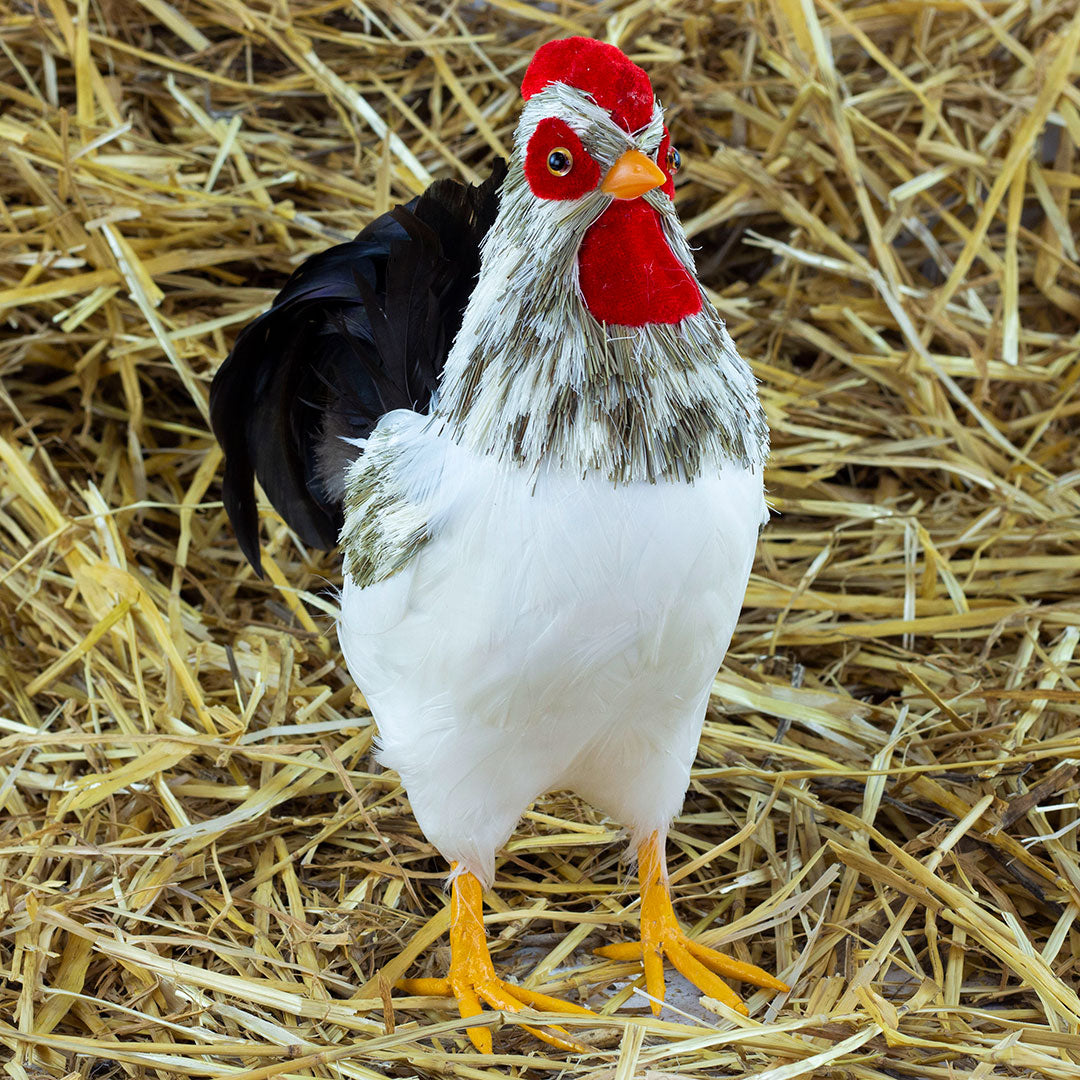 Natural White and Gray Rooster Farmhouse Decor