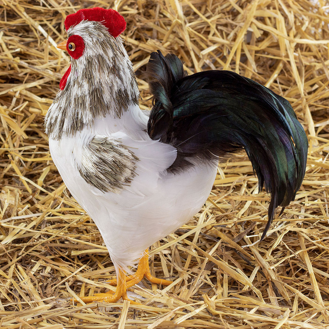 Natural White and Gray Rooster Farmhouse Decor